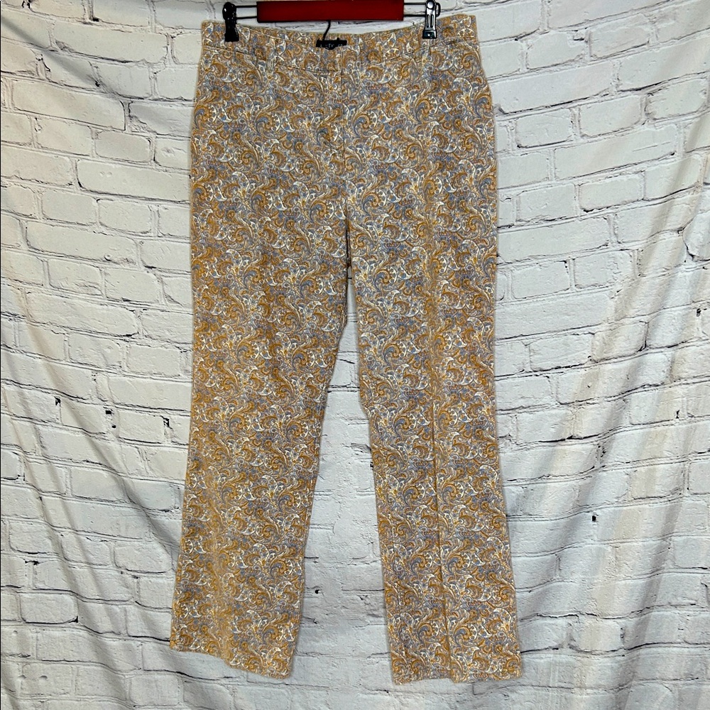 Ann Taylor Brown Cream Paisley Print Corduroy Pants Size 14 Excellent Condition